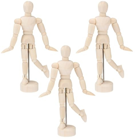 Operitacx 3 Stück 11,4 cm Holzpuppe, bewegliche Schaufensterpuppe Modell Zeichnung Schaufensterpuppe mit Ständer, Holzpuppe zum Zeichnen, Malen