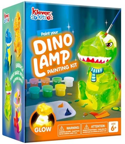 Klever Kits Dinosaurier Lampe Bastelset Kinder ab 6+ jahre,Basteln Mädchen ab 6 7 8 9 10 11 12 jahre,Kreatives Geschenke für Mädchen und Jungen, Dino Spielzeug Kinder,DIY Dino Lampe Malset