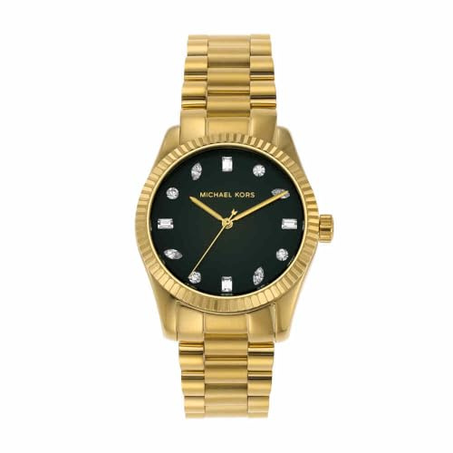 Michael Kors Reloj Lexington para Mujer, Movimiento de Cuarzo de Tres Agujas de 38 mm con Correa de Acero Inoxidable o Piel, Oro y Verde Oscuro, 38 mm