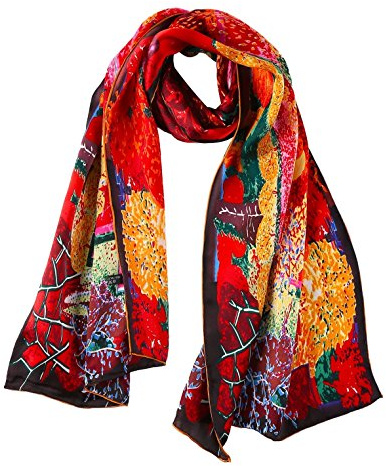 JWSilk Long Charmeuse Silk Scarf Classic Art Print (Red)