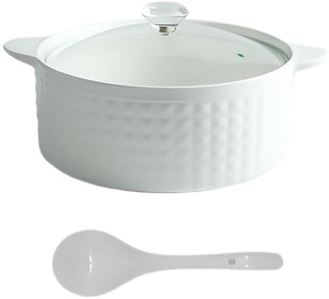 Ceramic Serving Soup Tureen with Glass Lid and Ladle,Creative Serving Bowl with Double Handle Porcelain Serving Soup Bowls for Home Kitchen Restaurant