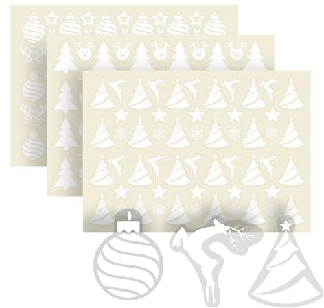 Weihnachtssticker als Geschenkaufkleber oder für Weihnachtskarten – 160 Aufkleber Weihnachten – Tannenbäume, Sterne, Rentiere – Sticker Set zur Deko Weihnachten – selbstklebend - transparent-weiß