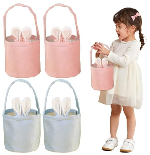 Cestino Pasqua con Orecchie Coniglietto, Cestini Pasquali con Manico Sacchetti Pasquali Coniglio Pasquale - Cestini Pasquali per la Caccia alle Uova con Cestino Pasquale,Adorabile Coniglietto Pasquale