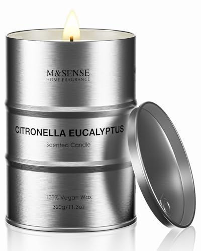 M&SENSE Citronella Eukalyptus Duftkerzen (320g, 70h) – Natürliche Sojawachs-Kerze für Männer – Insektenschutz & Aromatherapie – Geschenk für Ihn​