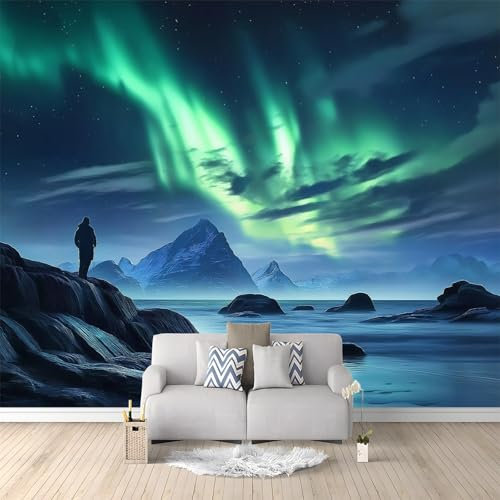 Papel Tapiz Fotográfico Fotomurale Paisaje Natural Auroras Boreales 250 x 175 cm Art Mural Cafe Restaurant Dormitorio Decoración para el Hoga Murales Papel Pintado a Papel Fotomural Dormitorio