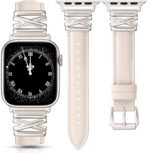 TOYOUTHS Lederarmband kompatibel mit Apple Watch Armband 38/40/41/42/44/45/46/49mm Damen, Schlank Luxus Dressy Leder Armbänder mit X-förmiger Schnalle für iWatch Serie 11 10 9 8 7 6 5 4 SE/Ultra 3 2 1