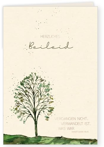 Skorpion GreenLine Trauerkarte | 1 Stück mit Umschlag | Beileidskarten mit Spruch Herzliches Beileid | edle Kondolenzkarte | 100% baumfreies Zuckerrohrpapier | 11,5 x 17 cm