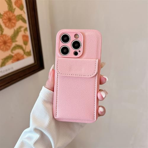 QGGNMGT Custodia per telefono con portafoglio in pelle di litchi, di lusso, tinta unita, per iPhone 16, 15 Pro Max, 14 Plus, 13, 11, 12, antiurto, rosa, per iPhone 12 Mini