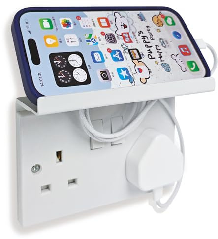 ALLICAVER Étagère murale à double prise pour haut-parleur, étagère murale pour cuisine, économie d'espace pour la maison, installation rapide avec matériel inclus (blanc, support de téléphone)