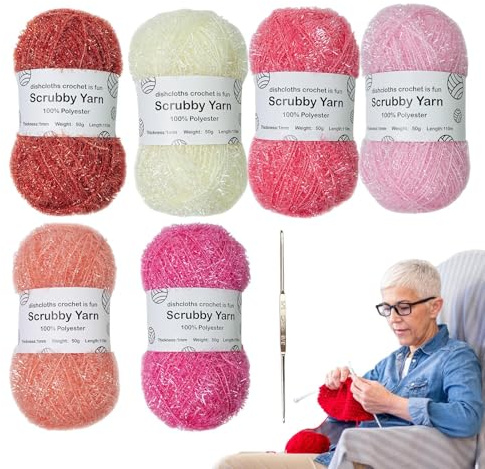 Kratzgarn Set – Buntes Garnset, Glitzerndes Häkelgarn | Hochwertiges Scrubby Garn zum Stricken und Basteln, Strukturierte Fasern für Spültücher, Duschhandtücher, Bastelarbeiten – perfekt für kreative