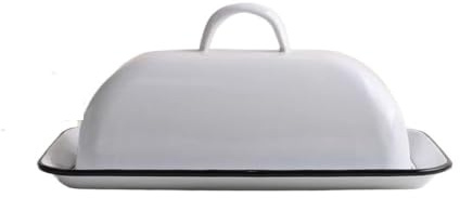 yixinzi-2024 Beurrier Beurrier Vintage en émail avec Couvercle, Plateau à dim sum, boîte à Beurre, boîte de Rangement for Fromage Garde-Beurre(Noir)