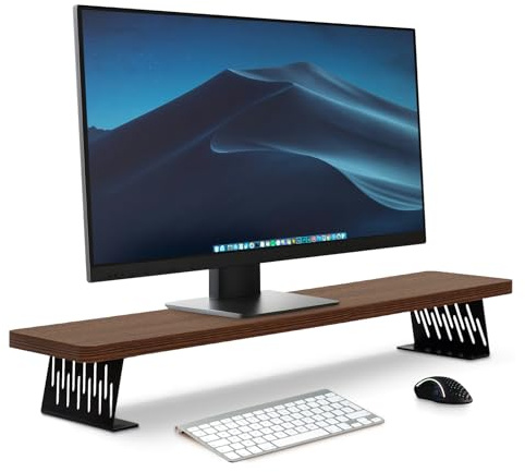 Lumibric Monitorständer Holz 80cm mit Metallfüße, Braun, für Laptop PC TV | Ergonomischer PC Bildschirm Ständer, Für 2 Monitore, Bis 25kg, Rutschfeste Füße, Bildschirm Computer Drucker Büro Zuhause