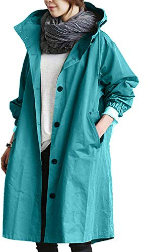 Women's Raincoat Solid Color Waterproof Jacket Lightweight Plus Size Trench Coat Hooded Long Sleeve Pocket Outdoor Quick Dry Raincoat Windproof Casual Zipper Jackets