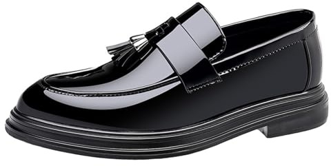 Zapatos De Vestir De Charol para Hombre Mocasines Casuales con Punta De Cuero para Bodas Oficinas Y Negocios,Negro,44 EU