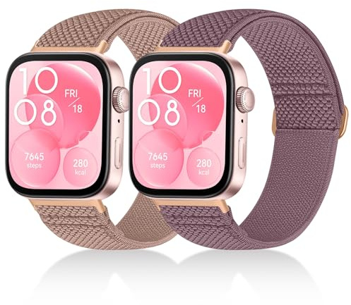 chinbersky 2 stycken elastiska nylonarmband kompatibla med Huawei Watch Fit 3/Fit 4/4 Pro-armband, tyg justerbart stretchigt sportloop, ersättningsarmband för Huawei Watch Fit 3/4/4 Pro, män, kvinnor