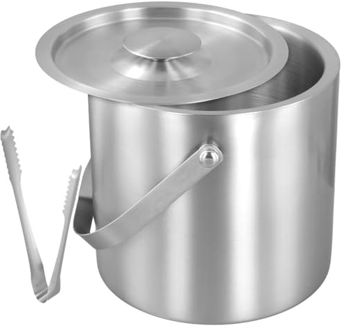 SYUTBOU 2 contenitori per cubetti di ghiaccio in acciaio inox con coperchio e pinza, 3 l, per bar e casa, 18 x 17 cm