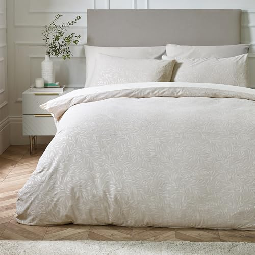 Catherine Lansfield Corded Leaves King Duvet Cover Set with Pillowcases Champagne Gold