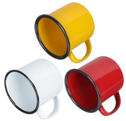 DECOMELODY 3 Stück Teiliges Emaille Tassen Kleine Bunte Becher Dickwandig Vielseitig für Kaffee Tee Wasser Getränke Stilvoll Langlebig Retro Design für Haushalt