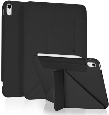 Koze Origami Case for iPad 11th Gen 2025 11 (A16) & 10th Gen 2022 10.9 - Magnetic Closure Strap 5-in-1 Multiple Viewing Angles Stand Cover, Slim Shockproof Soft Flexible Shell, Auto Wake/Sleep Black