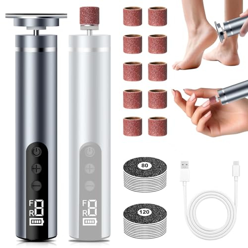 Hornhautentferner Elektrisch, 2 in 1 Elektrischer Hornhautentferner für Füße & Nagelpflege mit LCD Display und 9 Stufen, Wiederaufladbare Foot Glow Hornhaut Entferner für rissige Fersen,Hornha,schwarz