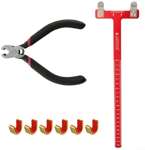 Gdfnmogo Règle à arc carré en T et pince à boucle crantée pour arcs composés et courbes, kit d'outils de tir à l'arc en aluminium avec pince à encoche et 6 cordes d'arc (noir et rouge)