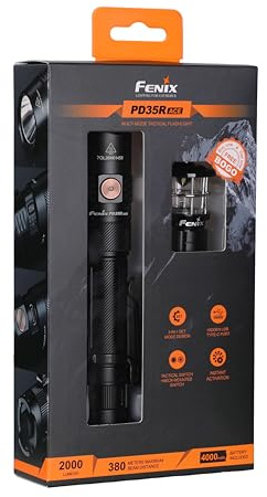Fenix PD35R ACE Taschenlampe mit CL01 Mini-Laterne | 2000 Lumen | 380 m | 720 Stunden max | wählbare Modusprofile | Rotierende Ladeanschlussabdeckung | Große Kapazität 4000 mAh Akku | IP68