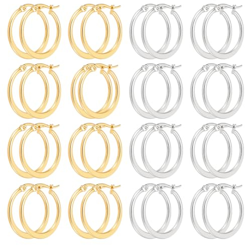 UNICRAFTALE 16 Paar Edelstahl Huggie Ohrringe 2 Farben Kleine Umarmende Ohrringe 24mm Knorpel Ohr Cuff Umarmende Rund Earring Sleeper Ohrhaken Komponenten Für DIY Ohrschmuck Herstellung