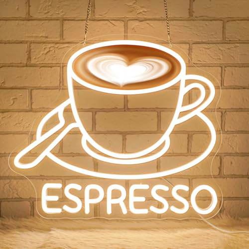 Lxmoneon Insegna al neon Espresso, luce al neon tazze da caffè, insegne LED Espresso dimmerabili per bar, caffetteria, luce al neon USB da parete per cucina e ristorante Ufficio