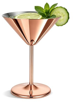Gurlideo Vasos de Martini de acero inoxidable de metal para beber vino, copas de cóctel con tallo para Margarita, Manhattan, champán, bar, fiesta (copa de Martini de acero inoxidable oro rosa)