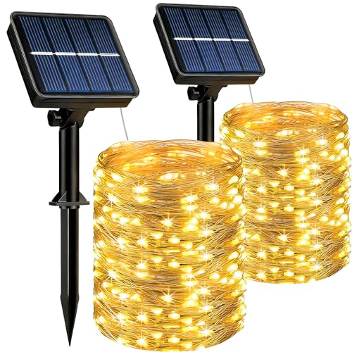 HeiPard Solar Lichterkette Aussen Outdoor 2x15M 150 LED Lichterkette Außen | Solar Lichterkette Outdoor Warmweiß 8 Modi Wetterfest Solarlichterkette für Balkon, Garten, Terrasse, Camping, Party