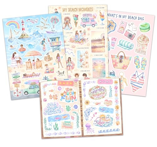 Navy Peony Strand‑Sticker Set – Handgemalte Aquarell‑Szenen & Zitate für Journals, Scrapbook‑Alben und Erinnerungen (über 90 Sticker)