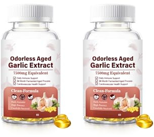 Estratto di aglio invecchiato inodore | Supporto cardiaco e immunitario | Non OGM, senza glutine | 60 conteggi,2pcs