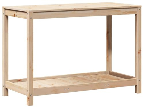 Owoxanthellate Tavolo per piante con ripiano, 108 x 50 x 75 cm, tavolo da giardinaggio in legno di pino massiccio, stazione per piante e tavolo da lavoro in legno, per giardino, terrazza, serra e