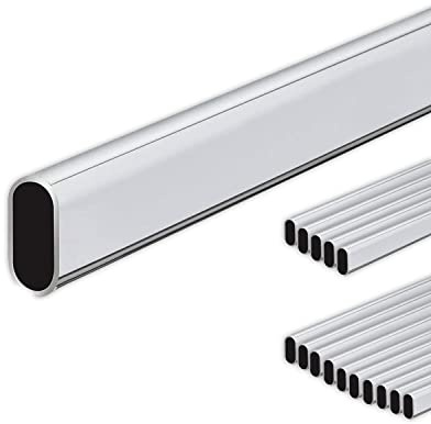 Gedotec Kleiderstange 2500 mm Schrank-Stange Oval Wand-Montage | Schrankrohr Stahl verchromt | Möbelrohr 30 x 15 mm | Möbelstange kürzbar | 1 Stück - Garderobenstange mit 2 Stück Schrankrohrlager