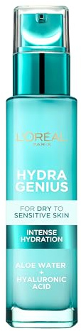 L’Oréal Paris Hydra Genius Aloe Water - Specifically design for Senstive Skin, Provides Intense Liquid Hydration for Glowing Skin, Lightweight Formula with Aloe Water & Hyaluronic Acid, 70ml