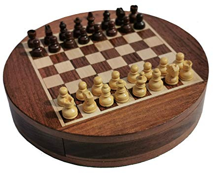 SchachQueen Holzkassette rund - ø 16cm, KH 20mm, FG 12mm, indischer Palisander/Buchsbaum