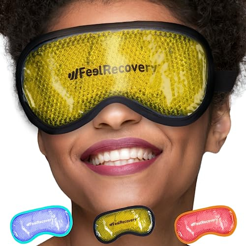 Maschera Occhi Gel Freddo & Caldo Riutilizzabile (21x11 cm) - Mascherina Occhiaie Refrigerante per Mal di Testa, Occhi Gonfi, Stanchi, Secchi - Terapie Alternative Bellezza Donna & Uomo (Nero)