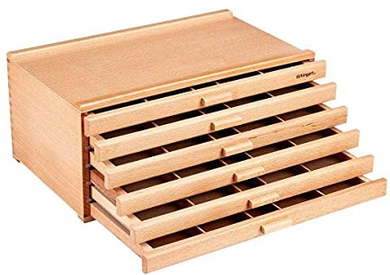 KINGART Wood 6-Drawer Artist SUPPLY STORAGE BOX, 15-3/4” W x 10” D x 6-1/2” H, Natural Finish, Storage for Art Materials including Paint Tubes, Pastels, Pencils, Markers, Brushes and more
