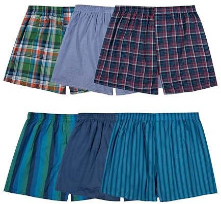 Fruit of The Loom Men's Tag-Free Boxer Shorts (Knit & Woven), Woven - 6 Pack - Assorted Colors, Large