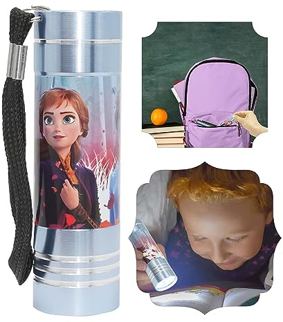 Linterna de aluminio con 9 LED para niños con colores con personajes de TV para niñas a partir, Frozen azul claro transporte Juguete de noche brillante Antorcha grande infantil [Clase energética A+]