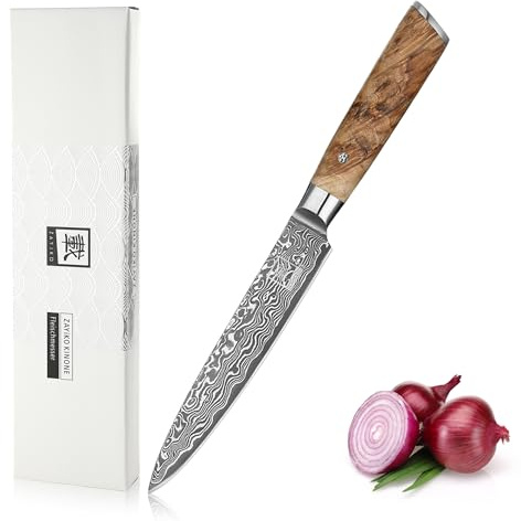zayiko Kinone Tranchiermesser 17 cm aus 67 Lagen Damaststahl mit VG-10-Kern