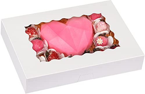 Moretoes 40pcs Cookie Boxes, 14x10x2.5 Inch Auto-Popup Bakery Boxes with Window, for Donuts, Pies, Cakes, Muffins, and Pastries