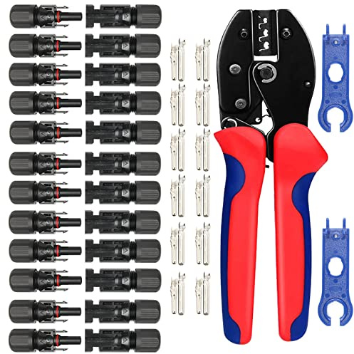 12 Paar Solarstecker + Solar Crimpzange 2.5/4/6mm² Männlich/Weiblich photovoltaik solarpanel Stecker Steckverbinder für Stecker Kabel Buchse Kupplung solaranlage Kabelstecker
