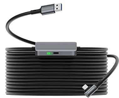 Stouchi Cable Link de 5M para Quest3/Quest2/ PICO 4, Puerto de Carga Separado para Fuente de Alimentación Ultraduradera,Cable de Enlace de Transferencia de Datos USB3 TipoA a C para PC para Juegos