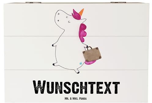 Mr. & Mrs. Panda Personalisierte Holzkiste Einhorn Koffer 22 x 15 cm - Geschenke, Kiste mit Namen, Erinnerungsbox Personalisiert, Einhörner, Lustig, Unicorn, Geschenkbox, Verreisen, Abenteuer