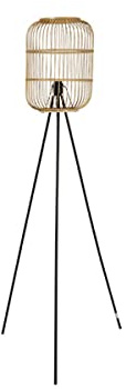 Ostaria 34102 Lampadaire sur Trépied Hanoï - Pied Métal Noir et Abat-jour couleur Naturel en Bambou - Dimensions (L x l x H) : 50 x 50 x 152,50 cm