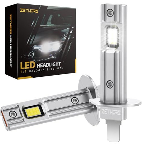 Zethors Lampadina H1 LED Auto,16000LM 60W 400% più Luminoso Mini Fari LED H1 Canbus Kit di Conversione,Senza Ventola,Non Polarità,Plug and Play,Sostituzione Alogena H1,Alta Luce Anabbagliante,2PCS