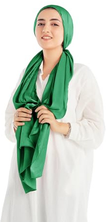 Xirhoot Satin Crepe Hijab Scarf for Women, Elegant Hijab Texture Pashmina Shawl (Seaweed Green)