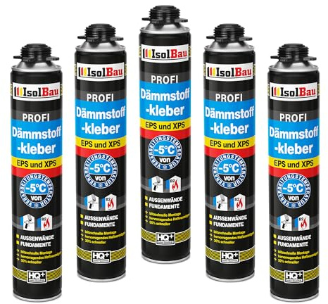 Isolbau B2 Colle isolante – 5 x 750 ml de colle périmétrique pour panneaux EPS et XPS – Mousse adhésive en polyuréthane 1K pour fixation et fixation