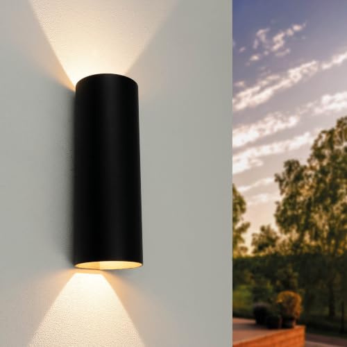 Ledvion LED Wandleuchte Außen Rund, Schwarz, 9W, 800 Lumen, 3000K, IP54, Doppelseitige LED Up&Down, LED-Lampe, Außenleuchte, Außenbeleuchtung, Gartenbeleuchtung, Solarlampe, Stimmungslicht | Für Einfahrt Gartenweg Terrasse oder Fassade geeignet und klar auf den Außeneinsatz ausgerichtet